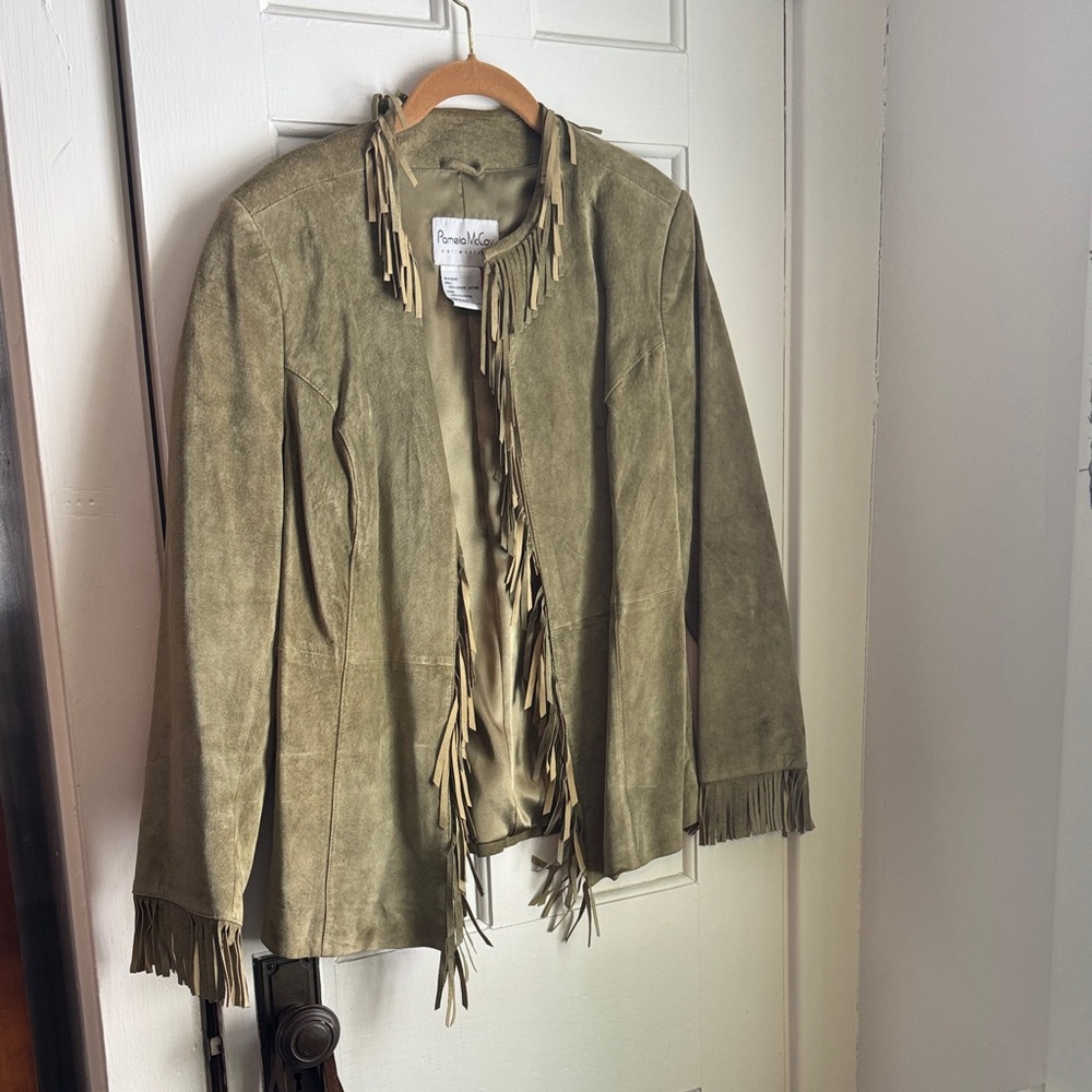 Pamela Cox McCoy  Olive Fringed Suede Blazer